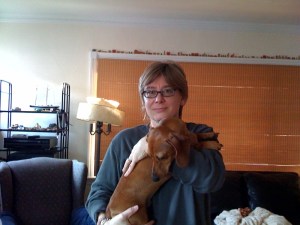 Here I am more than 35 years later with Oliver, the dachshund.